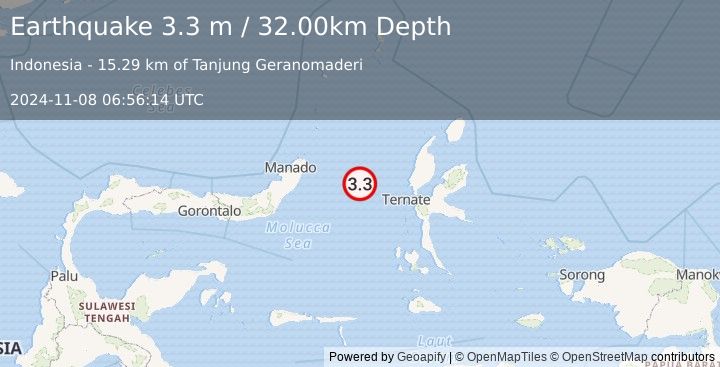 Earthquake MOLUCCA SEA (3.3 m) (2024-11-08 06:56:14 UTC)