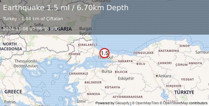 Earthquake WESTERN TURKEY (1.5 ml) (2024-11-08 07:06:18 UTC)