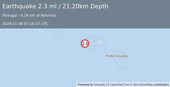 Earthquake AZORES ISLANDS, PORTUGAL (2.3 ml) (2024-11-08 07:16:37 UTC)