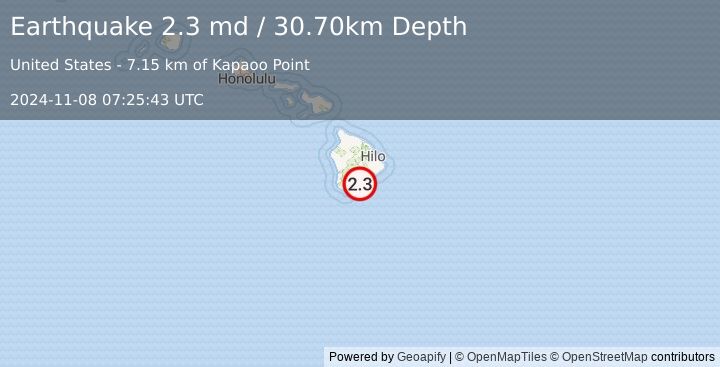 Earthquake ISLAND OF HAWAII, HAWAII (2.3 md) (2024-11-08 07:25:43 UTC)