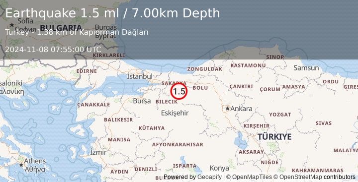 Earthquake WESTERN TURKEY (1.5 ml) (2024-11-08 07:55:00 UTC)