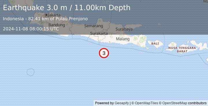 Earthquake SOUTH OF JAVA, INDONESIA (3.0 m) (2024-11-08 08:00:15 UTC)