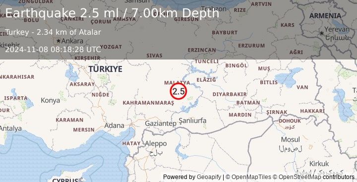 Earthquake EASTERN TURKEY (2.5 ml) (2024-11-08 08:18:28 UTC)