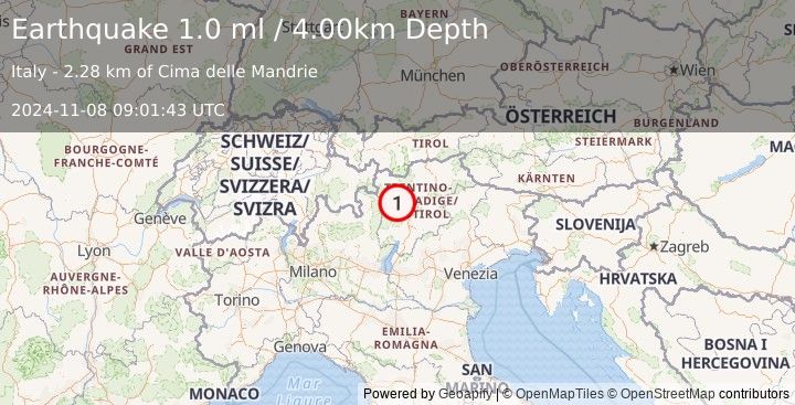 Earthquake NORTHERN ITALY (1.0 ml) (2024-11-08 09:01:43 UTC)