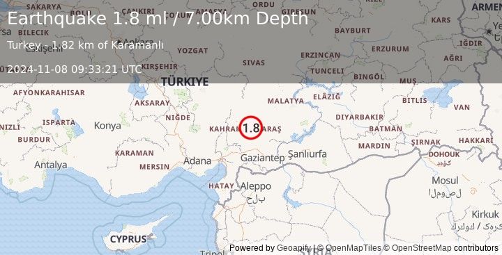 Earthquake CENTRAL TURKEY (1.8 ml) (2024-11-08 09:33:21 UTC)