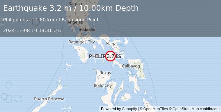 Earthquake MASBATE REGION, PHILIPPINES (3.2 m) (2024-11-08 10:14:31 UTC)