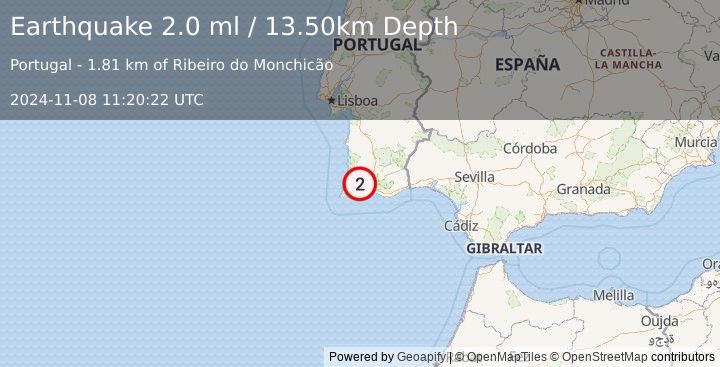 Earthquake PORTUGAL (2.0 ml) (2024-11-08 11:20:22 UTC)