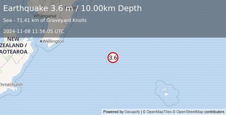 Earthquake OFF E. COAST OF S. ISLAND, N.Z. (3.6 m) (2024-11-08 11:56:05 UTC)