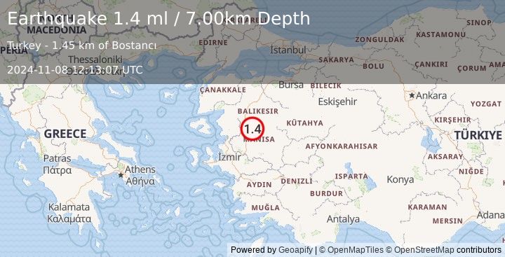 Earthquake WESTERN TURKEY (1.4 ml) (2024-11-08 12:13:07 UTC)