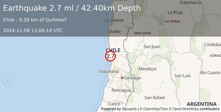 Earthquake COQUIMBO, CHILE (2.7 ml) (2024-11-08 13:06:14 UTC)