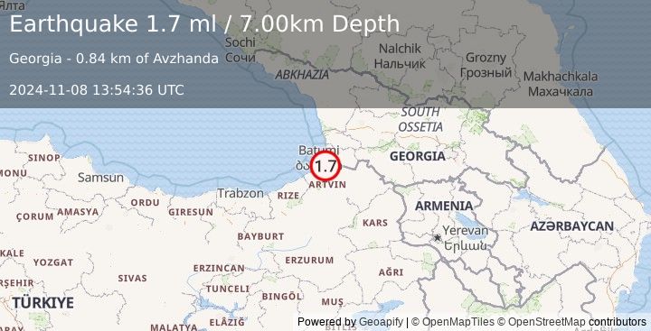 Earthquake GEORGIA (SAK'ART'VELO) (1.7 ml) (2024-11-08 13:54:36 UTC)