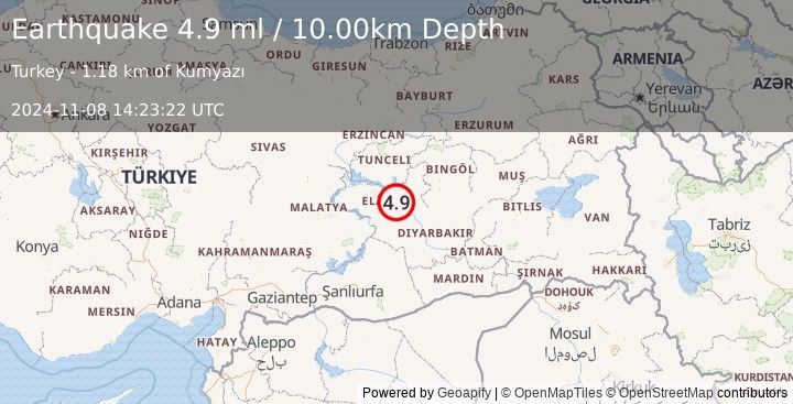 Earthquake EASTERN TURKEY (4.9 ml) (2024-11-08 14:23:22 UTC)