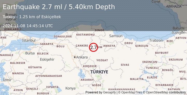 Earthquake CENTRAL TURKEY (2.7 ml) (2024-11-08 14:45:14 UTC)