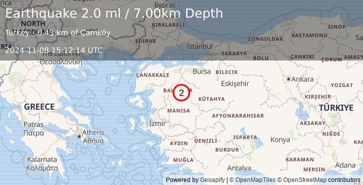 Earthquake WESTERN TURKEY (2.0 ml) (2024-11-08 15:12:14 UTC)