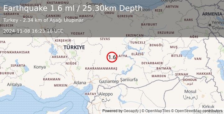 Earthquake CENTRAL TURKEY (1.6 ml) (2024-11-08 16:23:18 UTC)