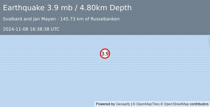 Earthquake NORWEGIAN SEA (3.9 mb) (2024-11-08 16:38:38 UTC)