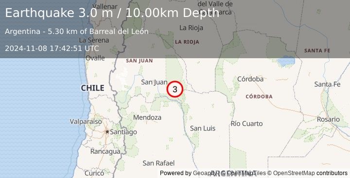 Earthquake SAN JUAN, ARGENTINA (3.0 m) (2024-11-08 17:42:51 UTC)