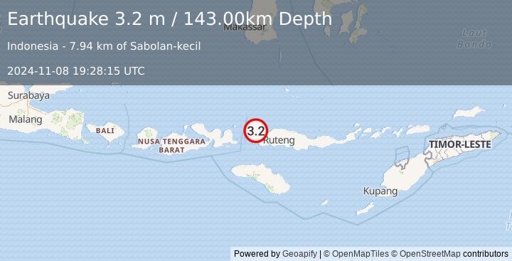 Earthquake FLORES REGION, INDONESIA (3.2 m) (2024-11-08 19:28:15 UTC)