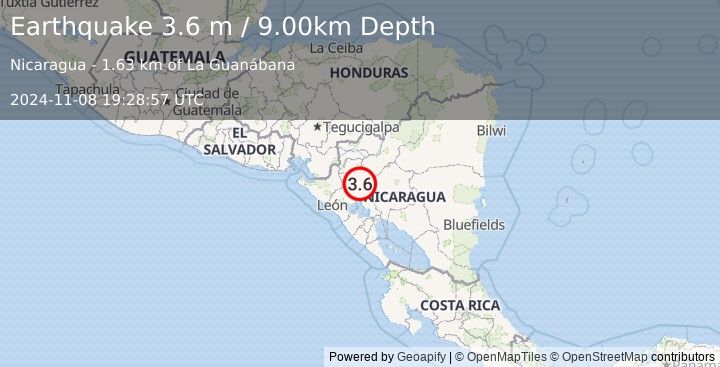 Earthquake NICARAGUA (3.6 m) (2024-11-08 19:28:57 UTC)