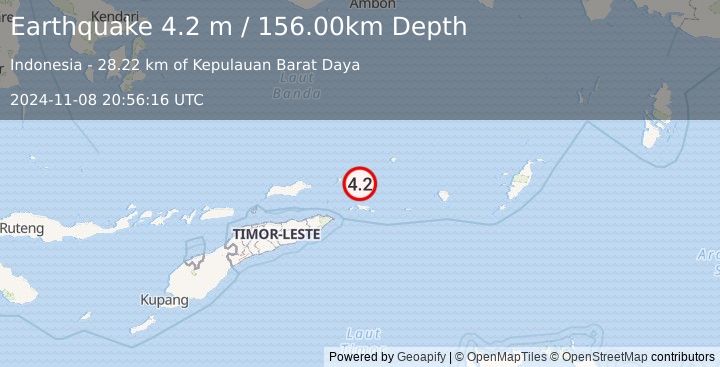 Earthquake KEPULAUAN BARAT DAYA, INDONESIA (4.2 m) (2024-11-08 20:56:16 UTC)