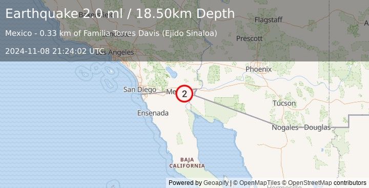 Earthquake BAJA CALIFORNIA, MEXICO (2.0 ml) (2024-11-08 21:24:02 UTC)