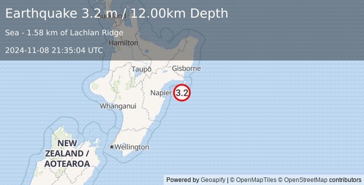 Earthquake OFF E. COAST OF N. ISLAND, N.Z. (3.2 m) (2024-11-08 21:35:04 UTC)