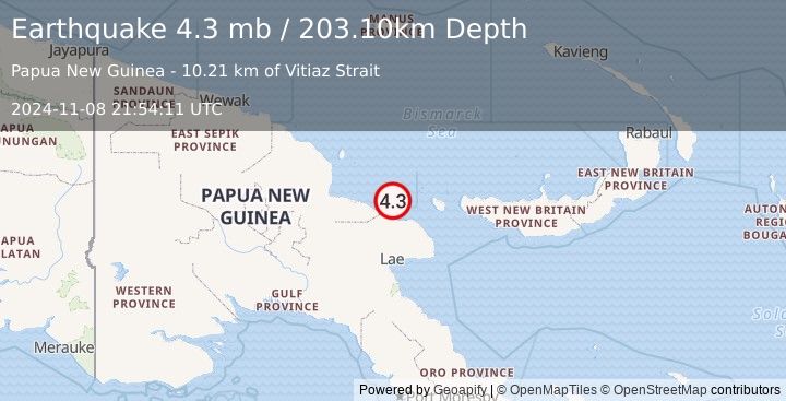 Earthquake EASTERN NEW GUINEA REG., P.N.G. (4.3 mb) (2024-11-08 21:54:11 UTC)