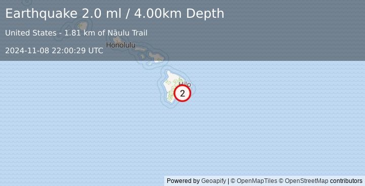 Earthquake ISLAND OF HAWAII, HAWAII (2.0 ml) (2024-11-08 22:00:29 UTC)