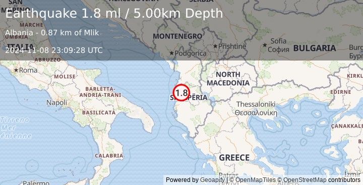 Earthquake ALBANIA (1.8 ml) (2024-11-08 23:09:28 UTC)