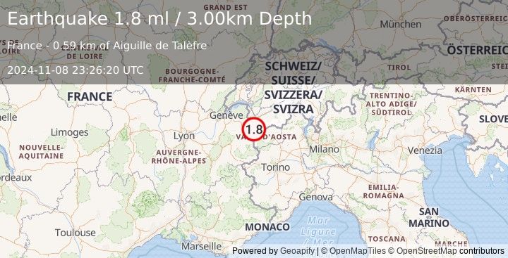 Earthquake NORTHERN ITALY (1.8 ml) (2024-11-08 23:26:20 UTC)