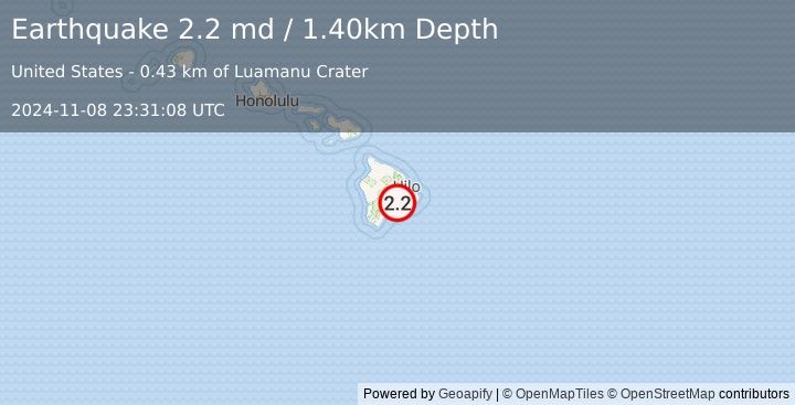 Earthquake ISLAND OF HAWAII, HAWAII (2.2 md) (2024-11-08 23:31:08 UTC)