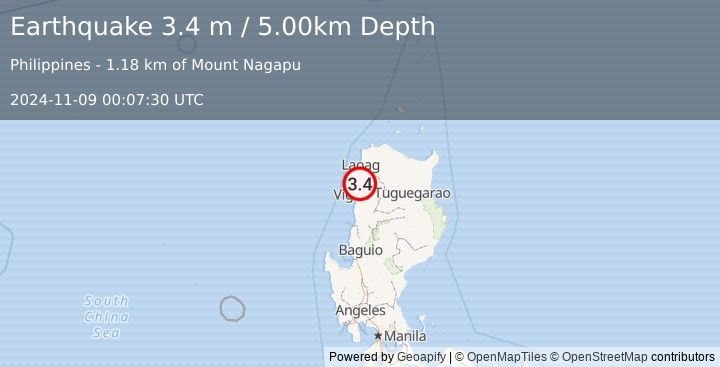 Earthquake LUZON, PHILIPPINES (3.4 m) (2024-11-09 00:07:30 UTC)