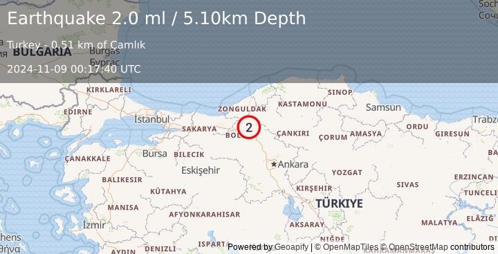 Earthquake CENTRAL TURKEY (2.0 ml) (2024-11-09 00:17:40 UTC)