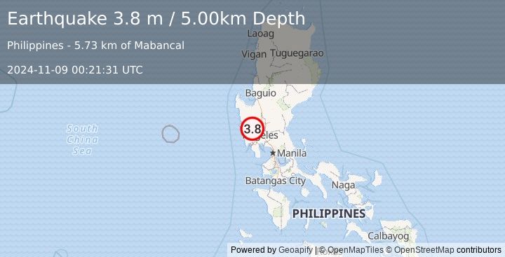 Earthquake LUZON, PHILIPPINES (3.8 m) (2024-11-09 00:21:31 UTC)