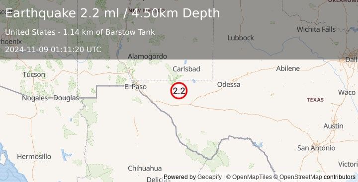 Earthquake WESTERN TEXAS (2.2 ml) (2024-11-09 01:11:20 UTC)