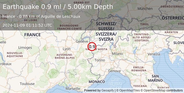 Earthquake NORTHERN ITALY (0.9 ml) (2024-11-09 01:11:52 UTC)