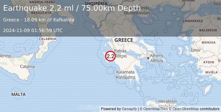 Earthquake GREECE (2.2 ml) (2024-11-09 01:56:59 UTC)