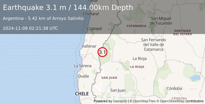 Earthquake SAN JUAN, ARGENTINA (3.1 m) (2024-11-09 02:21:38 UTC)