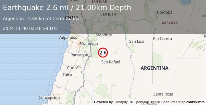 Earthquake MENDOZA, ARGENTINA (2.6 ml) (2024-11-09 02:46:24 UTC)