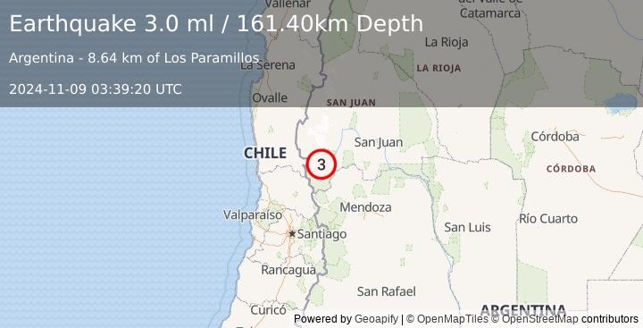 Earthquake SAN JUAN, ARGENTINA (3.0 ml) (2024-11-09 03:39:20 UTC)