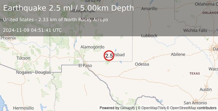 Earthquake NEW MEXICO (2.5 ml) (2024-11-09 04:51:41 UTC)