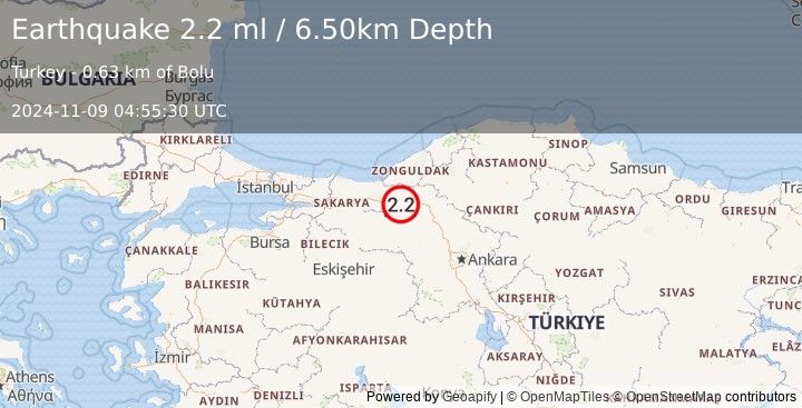 Earthquake WESTERN TURKEY (2.2 ml) (2024-11-09 04:55:30 UTC)