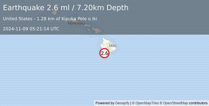 Earthquake ISLAND OF HAWAII, HAWAII (2.6 ml) (2024-11-09 05:21:14 UTC)