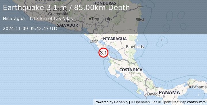 Earthquake NEAR COAST OF NICARAGUA (3.1 m) (2024-11-09 05:42:47 UTC)