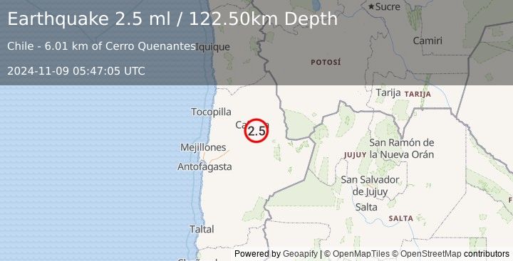 Earthquake ANTOFAGASTA, CHILE (2.5 ml) (2024-11-09 05:47:05 UTC)