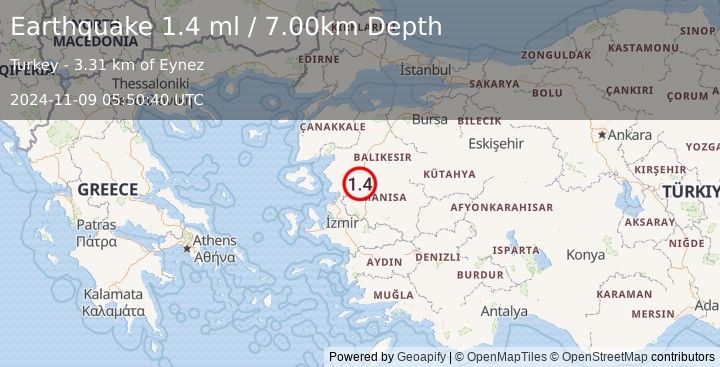 Earthquake WESTERN TURKEY (1.4 ml) (2024-11-09 05:50:40 UTC)