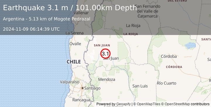 Earthquake SAN JUAN, ARGENTINA (3.1 m) (2024-11-09 06:14:39 UTC)