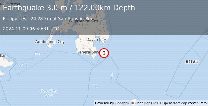 Earthquake MINDANAO, PHILIPPINES (3.0 m) (2024-11-09 06:49:31 UTC)