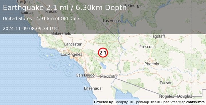 Earthquake SOUTHERN CALIFORNIA (2.1 ml) (2024-11-09 08:09:34 UTC)