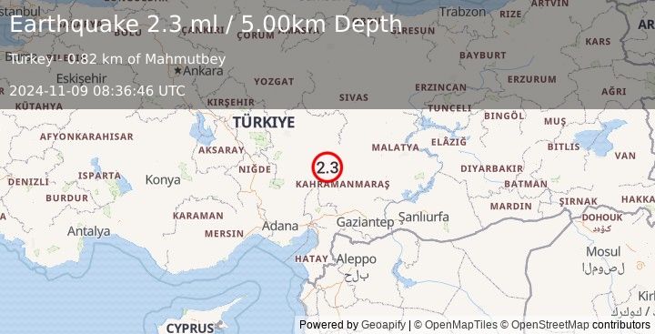 Earthquake CENTRAL TURKEY (2.3 ml) (2024-11-09 08:36:46 UTC)